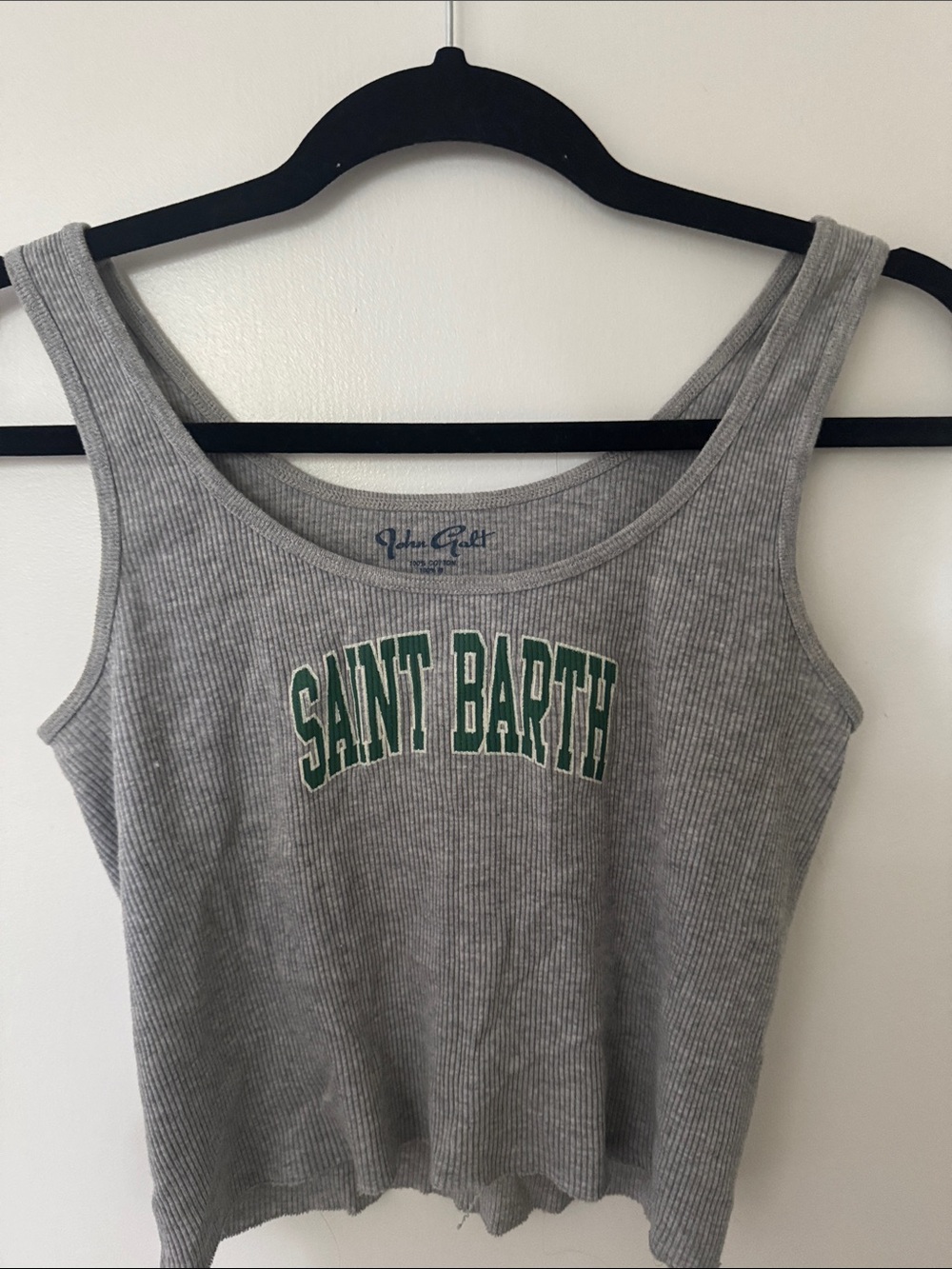 Brandy Melville Gray Ribbed Tank with Green "Saint Barth" Print